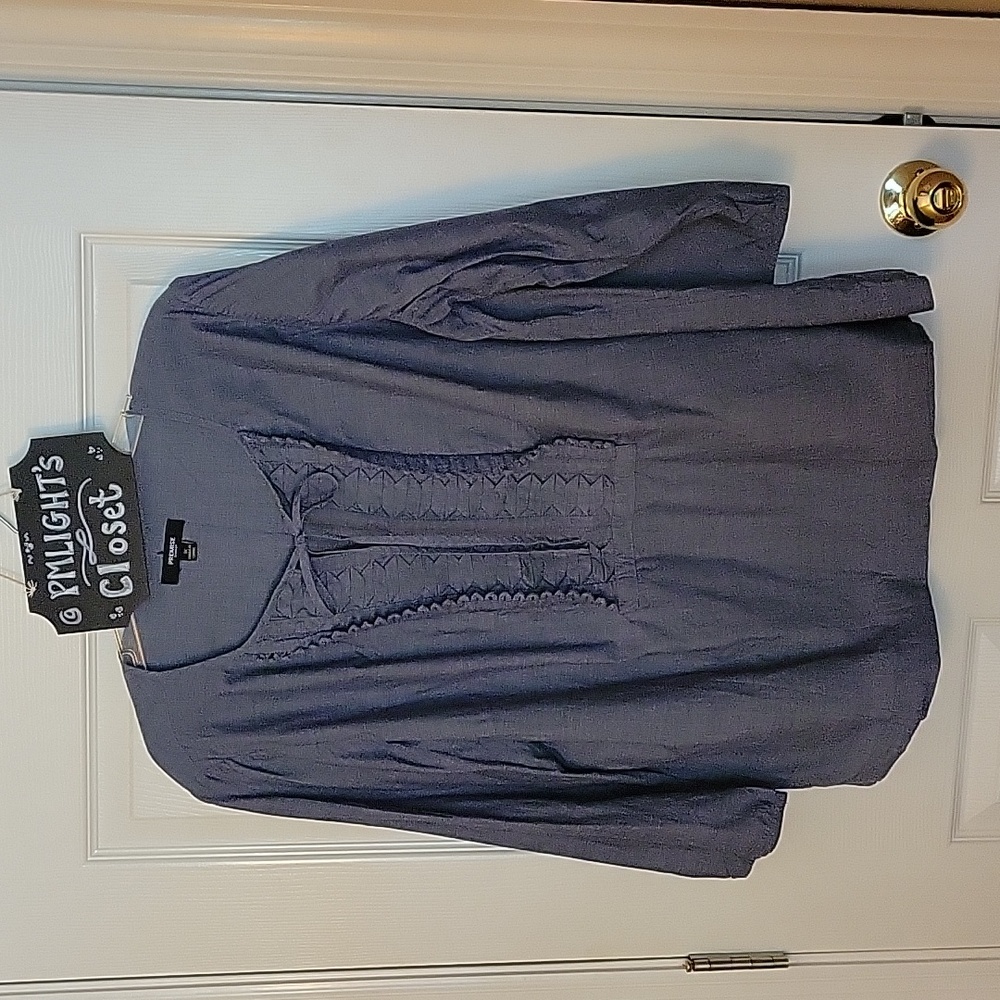 Premise Woman 1X Boho Blouse Peasant Blue